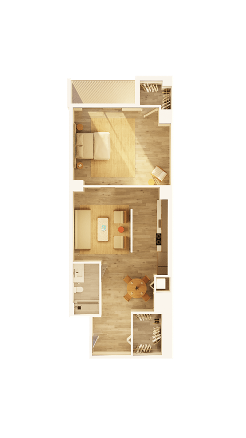 Floor plan for 1 bed, 1 bath, 1005 sqft